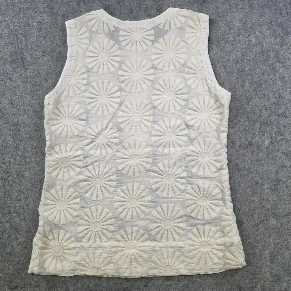 Tory Burch Blouse Womens 6 White Floral Embroidered Ruffle Sleeveless Top